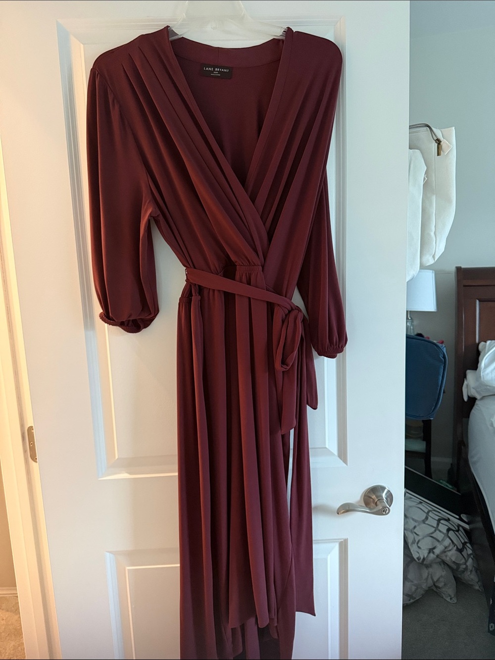 Lane Bryant Deep Burgundy Long Sleeve Wrap Maxi Dress